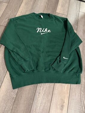 Nike Men’s Dark Green Crewneck Sweatshirt with White Embroidered Logo